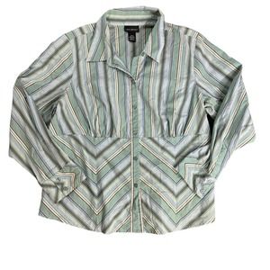 Lane Bryant Blouse Women’s 18/20 Green Gray Silver Striped Long Sleeve Shirt